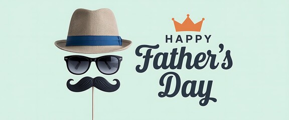 Happy fathers day photo booth props on a stick with hat and mustache