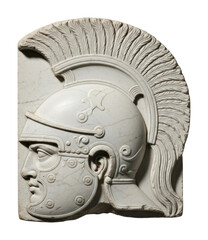 Ancient warrior helmet sculpture museum piece historical side view isolated on transparent background