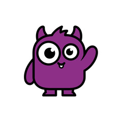 Naklejka premium Cute purple cartoon monster waving hello icon