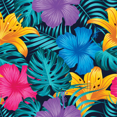 Floral seamless pattern with leaves. tropical background