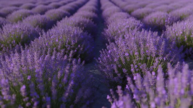 Lavender Field Rows - Aromatic Purple Landscape in Full Bloom.