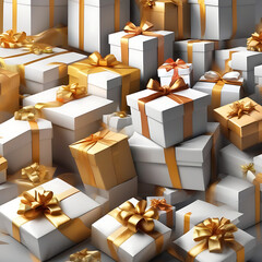 Red and gold Christmas baubles flat lay on white background