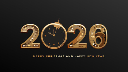 Golden new year 2026 with clock design and christmas greetings © Sanjay