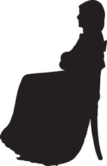 vector,side view of a silhouette of a woman sitting on chair with her head covered,arms crossed