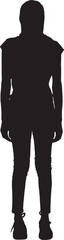 vector,front view of a silhouette of a woman standing with casual clothes with her head covered,