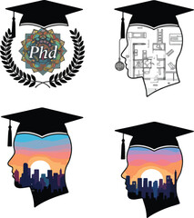 graduation silhouette illustration on white background 