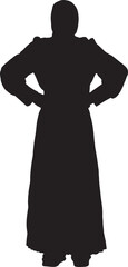 vector,front view of a silhouette of a woman standing with her head covered,arms akimbo