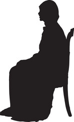 vector,side view of a silhouette of a woman sitting on chair with her head covered