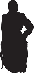 vector,front view of a silhouette of a woman sitting on chair with her head covered