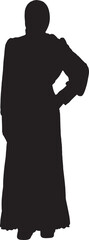 vector,front view of a silhouette of a woman standing with her head covered and arm akimbo