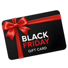 Black Friday gift card with bow isolated on transparent background