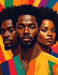 Black History Month colourful abstract illustration of a group of good looking black people Juneteenth racial equality and justice racism and discrimination