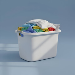 Laundry Basket Overflowing with Colorful Clothes, Household Chore, Domestic Life Concept