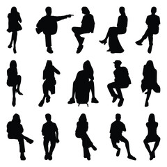 Vector collection set of sitting people silhouettes.	