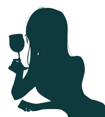 ワイングラスを持った女性　影絵