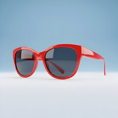 Bold Red Sunglasses with Dark Lenses on Light Blue Studio Background