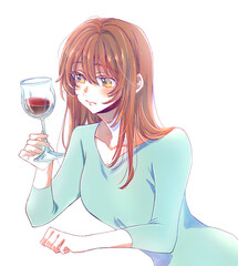 アンニュイな女性　ワイン