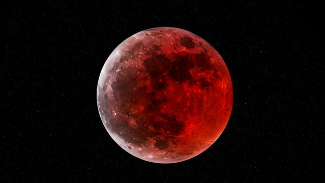 Detailed Blood Moon Lunar Eclipse on Starry Night Sky - Powered by Adobe