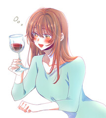 笑顔の女性　ワイン　酔う