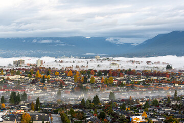 Naklejka premium Overlook north Burnaby BC from Concord Brentwood tower C during sunrise