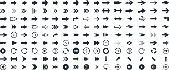 Set arrow icons. Collection different arrows sign. Set different cursor arrow direction symbols in flat style. black arrows icons, Vector illustration.  © Design Pro House