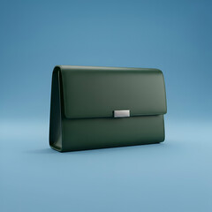 Professional Dark Green Briefcase on Blue. Business Leather Satchel, Executive Accessory, Office Bag, Corporate Style Object.