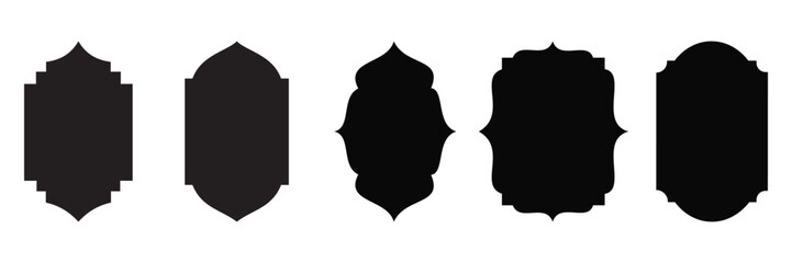 Set of vintage black labels and ornate frames. Decorative badge shapes for product packaging, branding,
 and logo design. Vector blank stickers, price tags, and quality marks isolated on white backgro