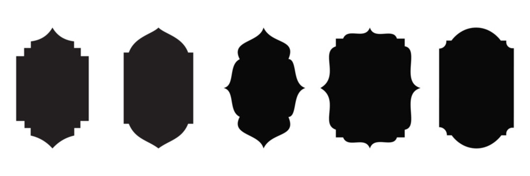 Set of vintage black labels and ornate frames. Decorative badge shapes for product packaging, branding,
 and logo design. Vector blank stickers, price tags, and quality marks isolated on white backgro - Powered by Adobe