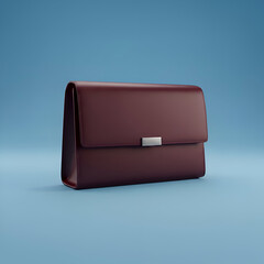 Professional Brown Leather Briefcase with Silver Clasp on Blue Background