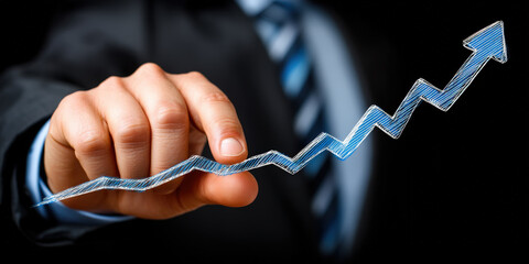 Growth business success arrow chart profit strategy finance graph hand economic increase progress statistics data forecast planning corporate investment revenue marketing performance analysis