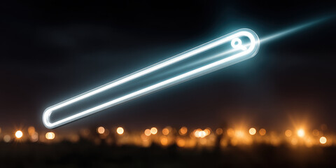 Glowing search bar neon interface blue light digital design futuristic concept user experience night city technology minimal style data visualization glowing search bar hovers over blurred night