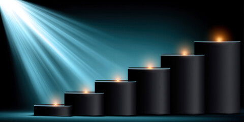 Podium step spotlight candle light success growth progress achievement gradient black podium step with glowing candle and spotlight beam symbolizing growth success progress and spiritual
