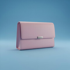 Pink Voxel Briefcase on Blue. Minimalist Digital Render of Pastel Business Bag, Elegant Handbag, Modern Fashion Accessory Concept.