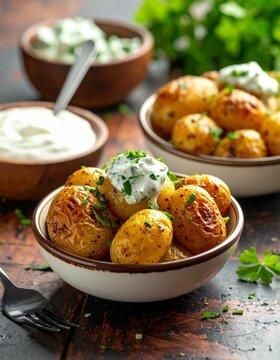 Knusprige Mini-Kartoffeln mit Kr&auml;uterquark