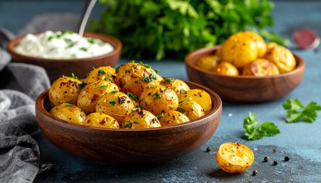 Knusprige Mini-Kartoffeln mit Kr&auml;uterquark