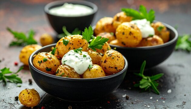 Knusprige Mini-Kartoffeln mit Kr&auml;uterquark