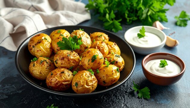 Knusprige Mini-Kartoffeln mit Kr&auml;uterquark