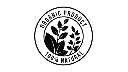 Organic product label with leaves and a circular design 100 natural