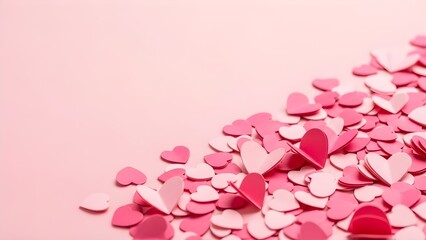 Pink heart confetti on a pastel pink background
