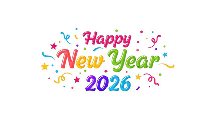 Happy New Year 2026 Colorful Text With Confetti On Black
