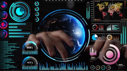 High-tech global network connection interface showing worldwide digital communication, data exchange, and internet connectivity. Global connection, data interaction, and worldwide communication. Thunk