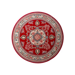 Round Red Oriental Rug With Intricate Pattern isolated on a transparent background