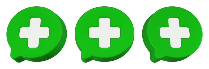 plus sign icon 3d render green bubble button