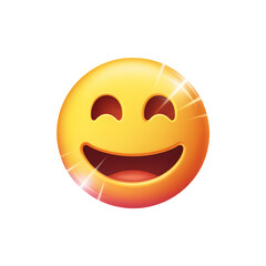 Fototapeta premium Gleaming Yellow Smiley Face with Wide Open Mouth and Closed Eyes emoji happy
