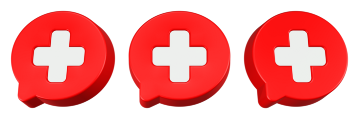 plus sign icon 3d render red bubble button
