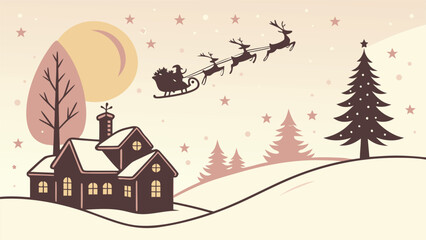 Fototapeta premium Magic Christmas eve. Santa claus delivers gifts on christmas eve with flying reindeer against a starry night sky. Santa with reindeers flying in sky.