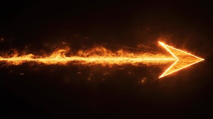 Dynamic fiery arrow icon glowing with intense energy, blazing a path forward on a dark background, symbolizing progress, speed, and clear direction