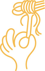 Hand Holding Fork with Twirled Noodles Minimal Line Art Illustration for Food and Restaurant Design