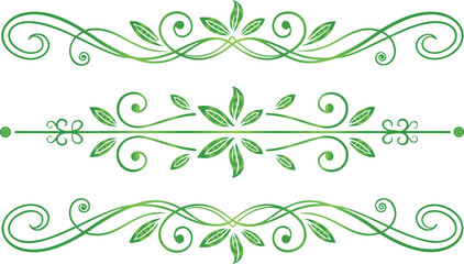 Elegant green leaf and swirl design elements for decorative borders and dividers, perfect for enhancing invitations, certificates, and stationery with a natural, organic flourish © Be Creative