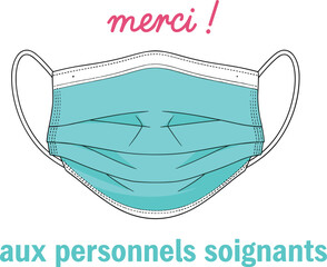 Medical face mask illustration with thank you message honoring healthcare workers protection safety concept isolated on white background vector design